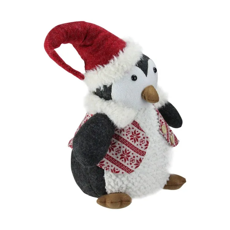 18" White and Black Large Plush Penguin In Nordic Snowflake Vest Christmas Figurine
