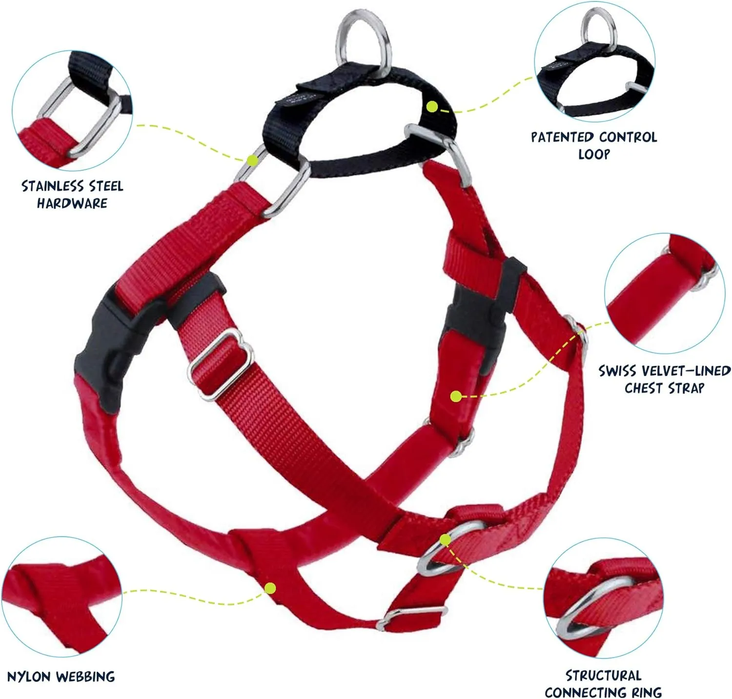 2 Hounds Design Freedom No Pull Dog Harness, Adjustable Harness and Leash Set, Easy Walking & Comfortable Control, Fits Small, Medium & Large Dogs, Solid Colors, Made in USA, 1" XL, Red