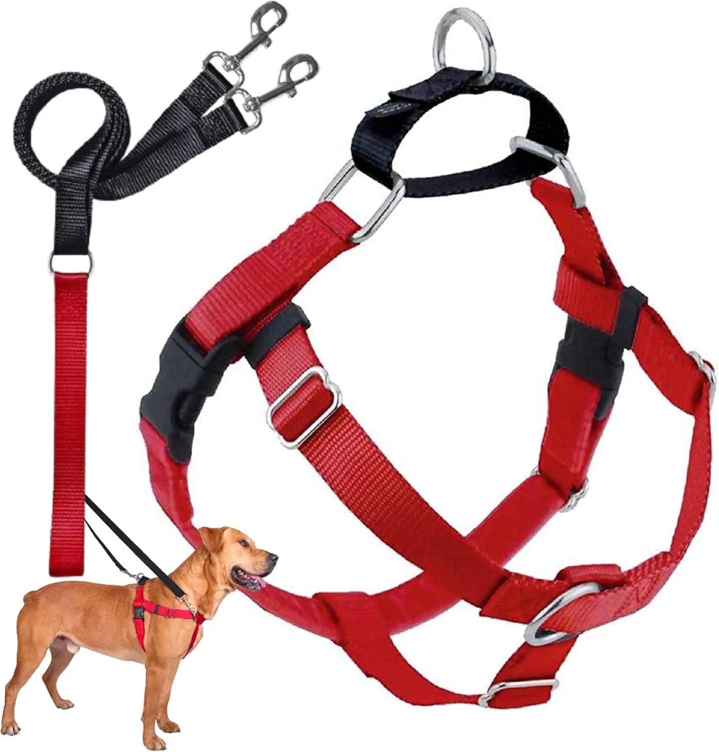 2 Hounds Design Freedom No Pull Dog Harness, Adjustable Harness and Leash Set, Easy Walking & Comfortable Control, Fits Small, Medium & Large Dogs, Solid Colors, Made in USA, 1" XL, Red