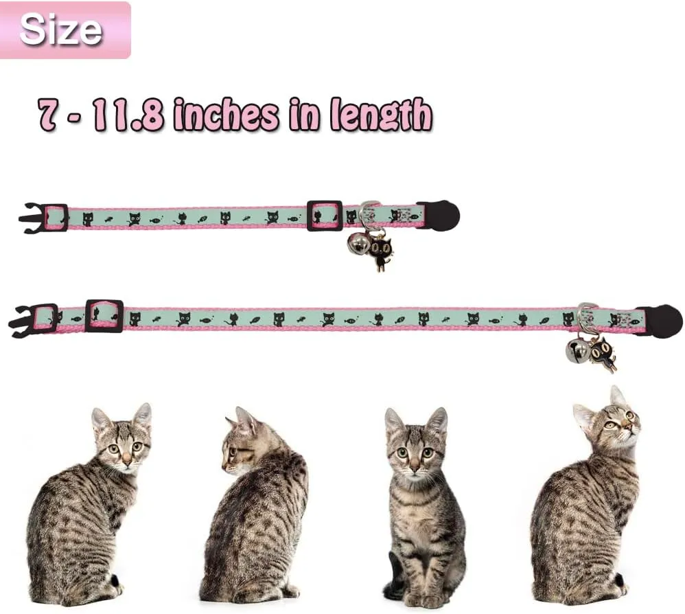 2 Pack Glow in The Dark Cat Collar with Bell Breakaway Safety Cat Puppy Collars with Pendant Yellow and Pink