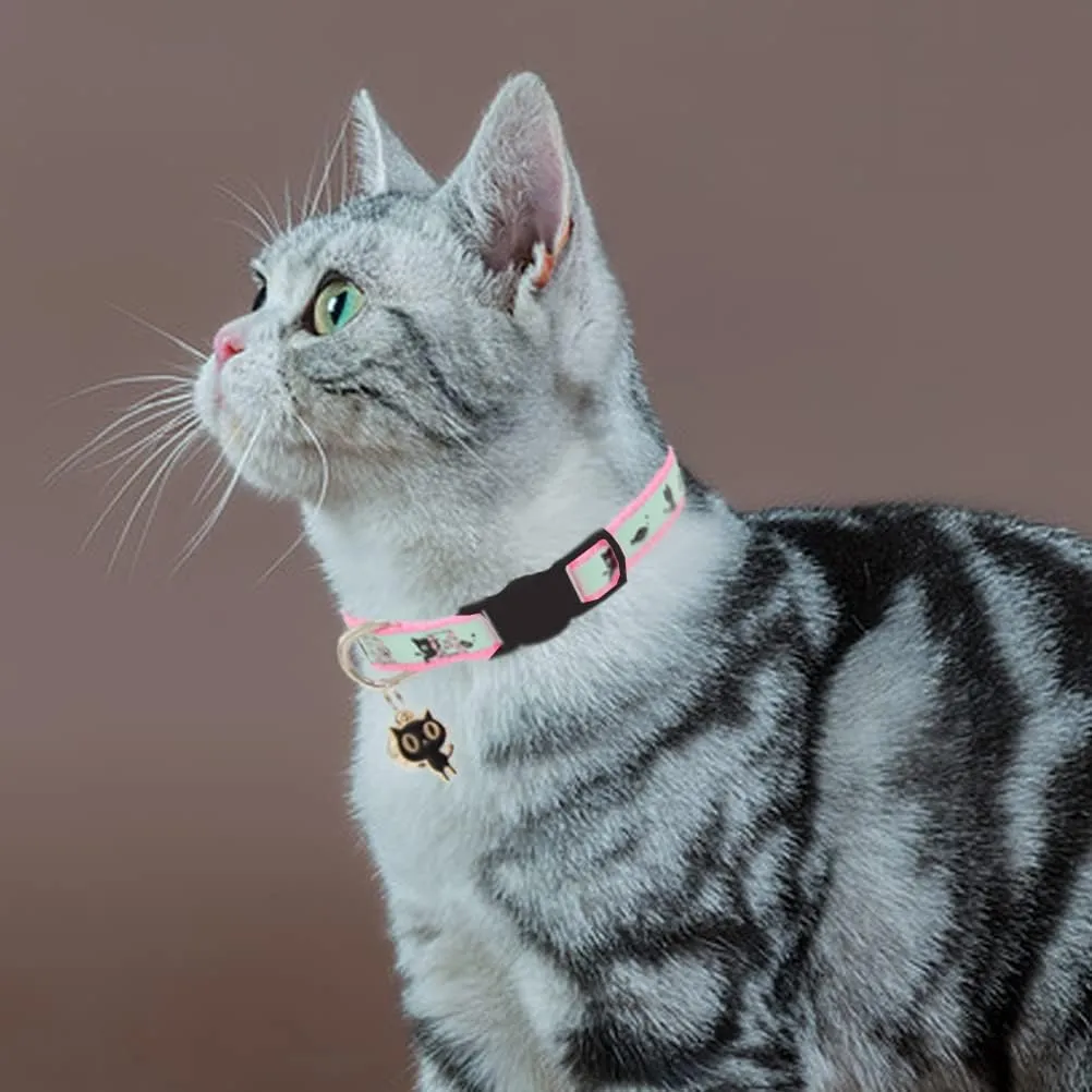 2 Pack Glow in The Dark Cat Collar with Bell Breakaway Safety Cat Puppy Collars with Pendant Yellow and Pink