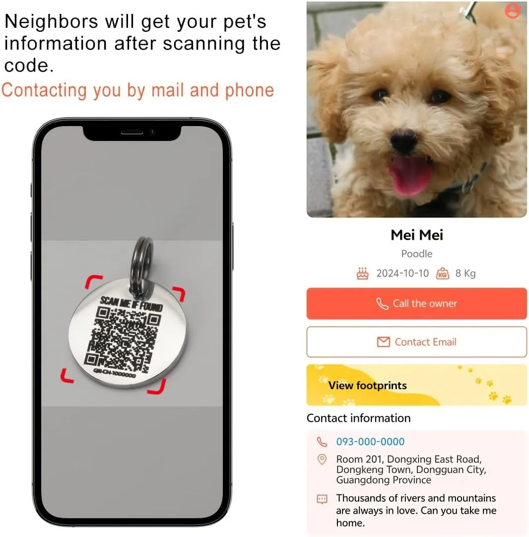 2 Pack Stainless Steel QR Code Pet ID Tags Personalized Dog Tag and Cat Tags Editable Online Profile Free Page Emergency Contacts Scan QR to Receive Instant Pet Location Alert Emails (Gold, M)