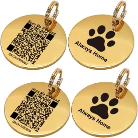2 Pack Stainless Steel QR Code Pet ID Tags Personalized Dog Tag and Cat Tags Editable Online Profile Free Page Emergency Contacts Scan QR to Receive Instant Pet Location Alert Emails (Gold, M)