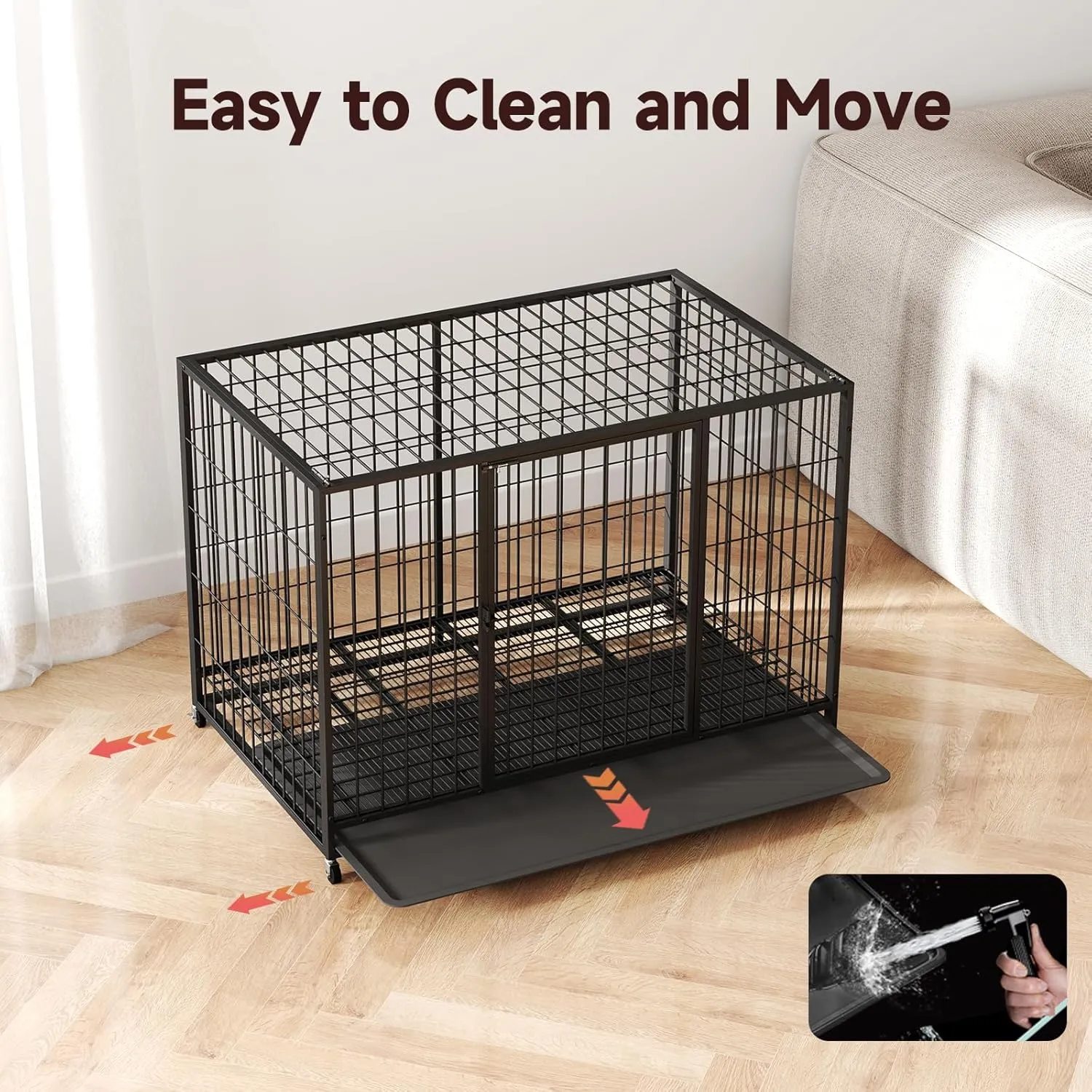 48/42/38 Inch Dog Crates for Meidum Small Dogs Folding Metal Wire Cages Dog Kennels Pet Cage with Double-Door,Removable Tray
