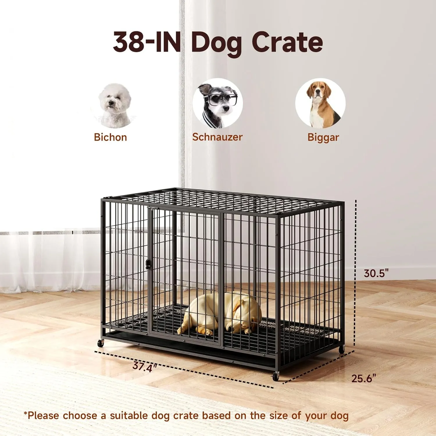 48/42/38 Inch Dog Crates for Meidum Small Dogs Folding Metal Wire Cages Dog Kennels Pet Cage with Double-Door,Removable Tray