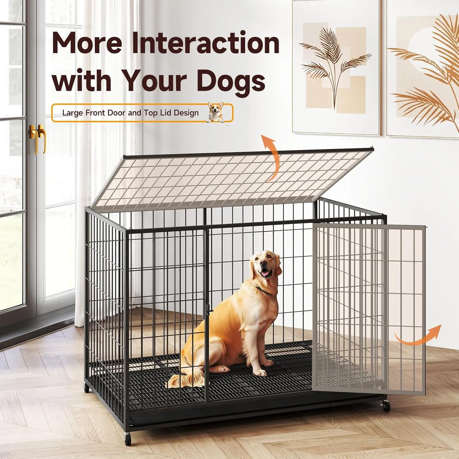 48/42/38 Inch Dog Crates for Meidum Small Dogs Folding Metal Wire Cages Dog Kennels Pet Cage with Double-Door,Removable Tray