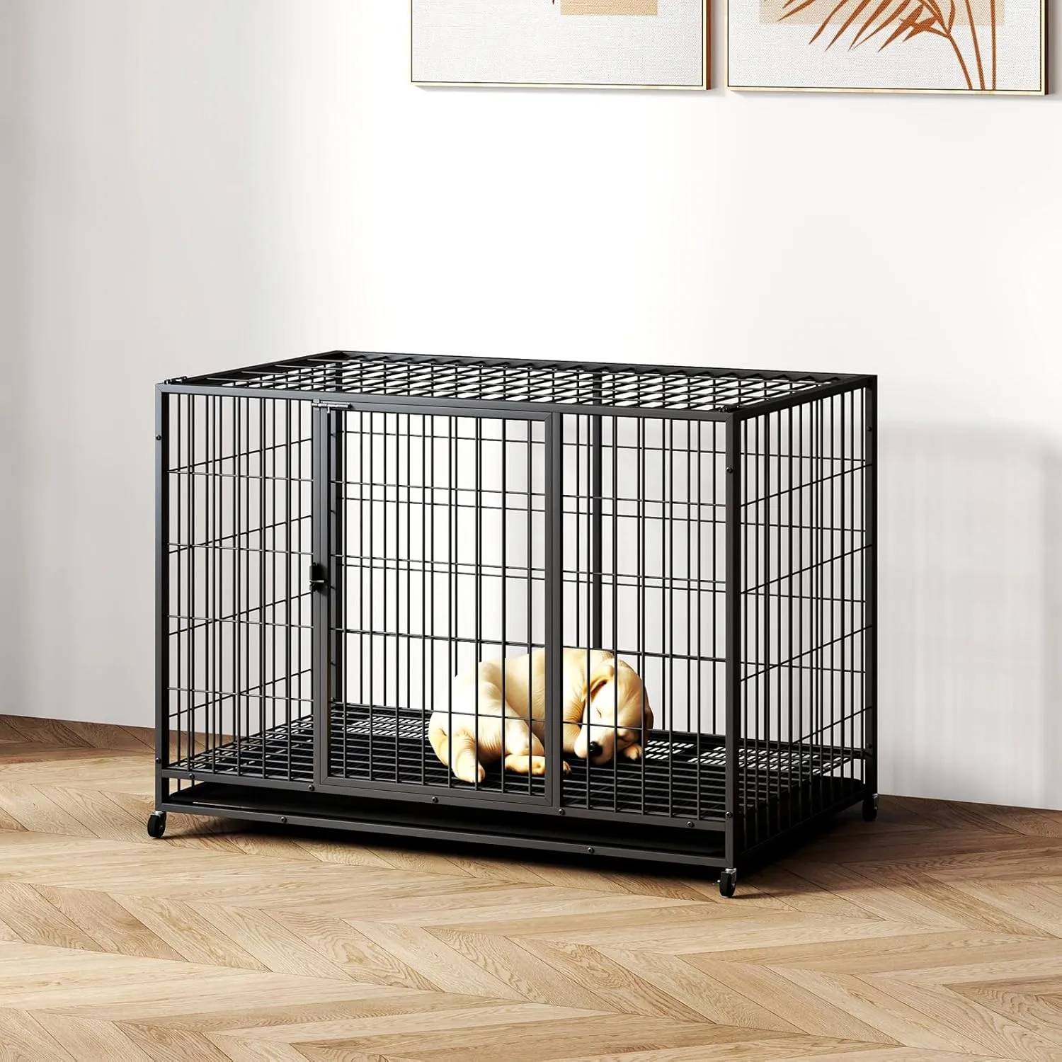 48/42/38 Inch Dog Crates for Meidum Small Dogs Folding Metal Wire Cages Dog Kennels Pet Cage with Double-Door,Removable Tray