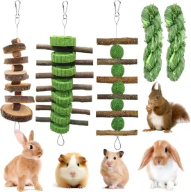 5pcs Rabbit Toys,Bunny Chew Treat for Teeth Grinding,Hanging Timothy Hay Ball  Apple Stick Wood  Alfalfa Grass Cake Food Snack for Cage Guinea Pig Chinchilla Hamster Squirrel Gerbil Rat Parrot