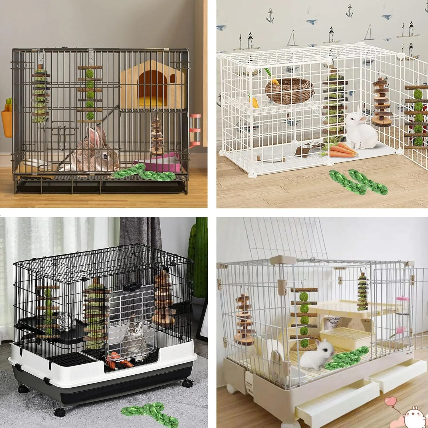 5pcs Rabbit Toys,Bunny Chew Treat for Teeth Grinding,Hanging Timothy Hay Ball  Apple Stick Wood  Alfalfa Grass Cake Food Snack for Cage Guinea Pig Chinchilla Hamster Squirrel Gerbil Rat Parrot