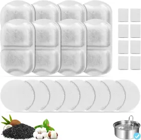 8 Set Dog Water Fountain Filters Replacement for 7L/230oz/1.8G Stainless Steel Dog Fountain, YOIHABV Cat Water Fountain Filters, Triple Action Pet Fountain Filters, Replacement Filters and Sponges
