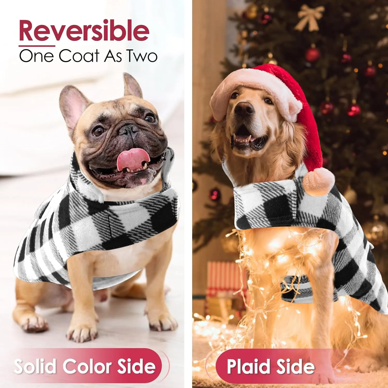 AOFITEE Dog Coat Plaid Dog Winter Coat for Large Dogs, Warm Dogs Jacket Christmas Sweater, Waterproof Pet Puffer Jacket, Reversible Pet Cold Weather Coats for Small Medium Large Pets, Black XXXL