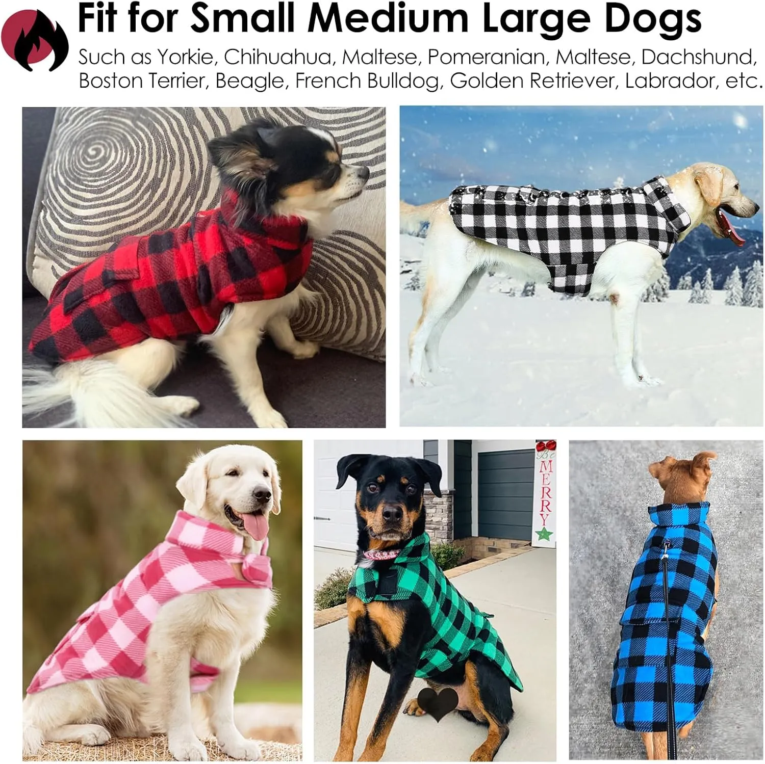 AOFITEE Dog Coat Plaid Dog Winter Coat for Large Dogs, Warm Dogs Jacket Christmas Sweater, Waterproof Pet Puffer Jacket, Reversible Pet Cold Weather Coats for Small Medium Large Pets, Black XXXL