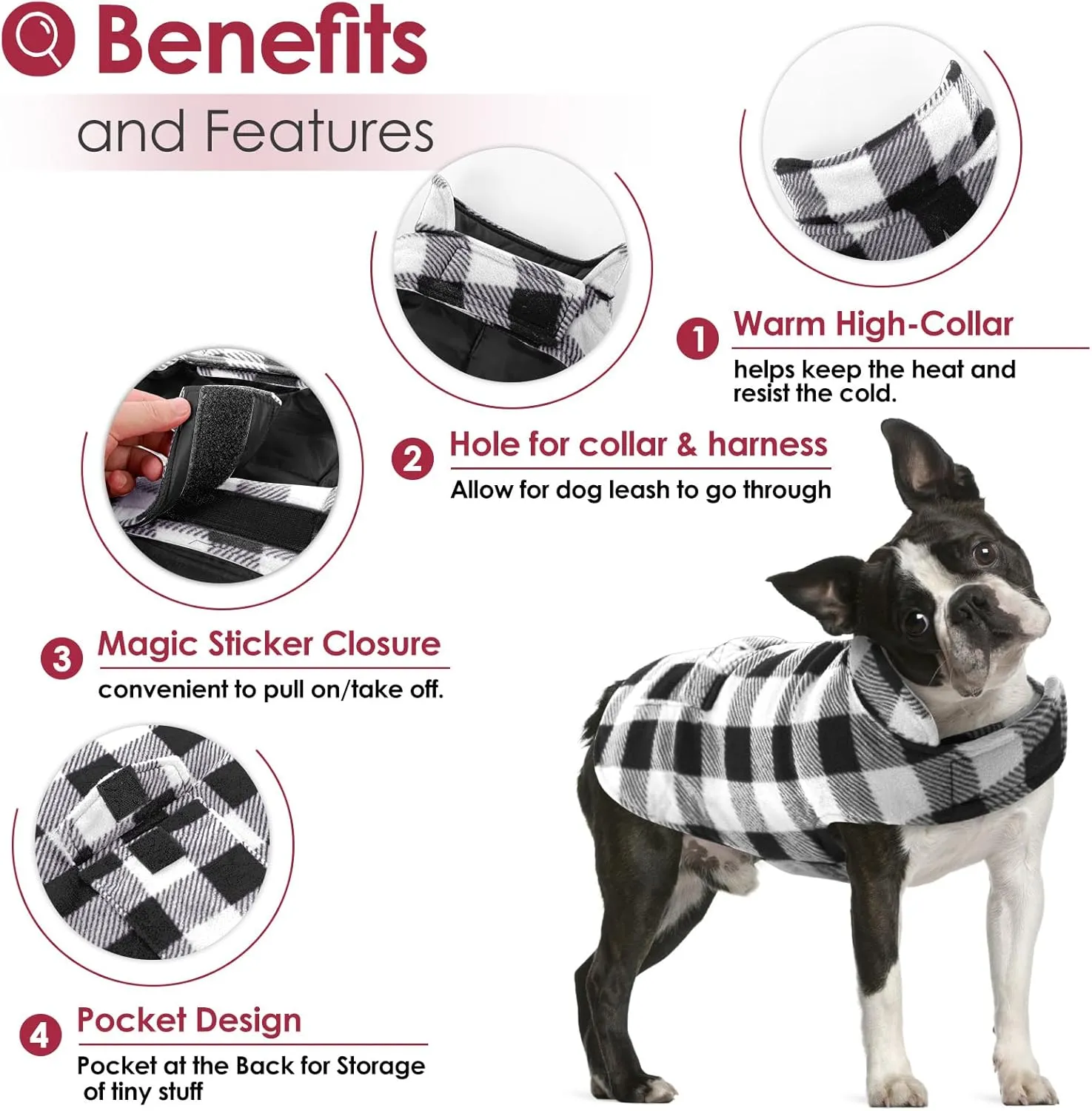 AOFITEE Dog Coat Plaid Dog Winter Coat for Large Dogs, Warm Dogs Jacket Christmas Sweater, Waterproof Pet Puffer Jacket, Reversible Pet Cold Weather Coats for Small Medium Large Pets, Black XXXL