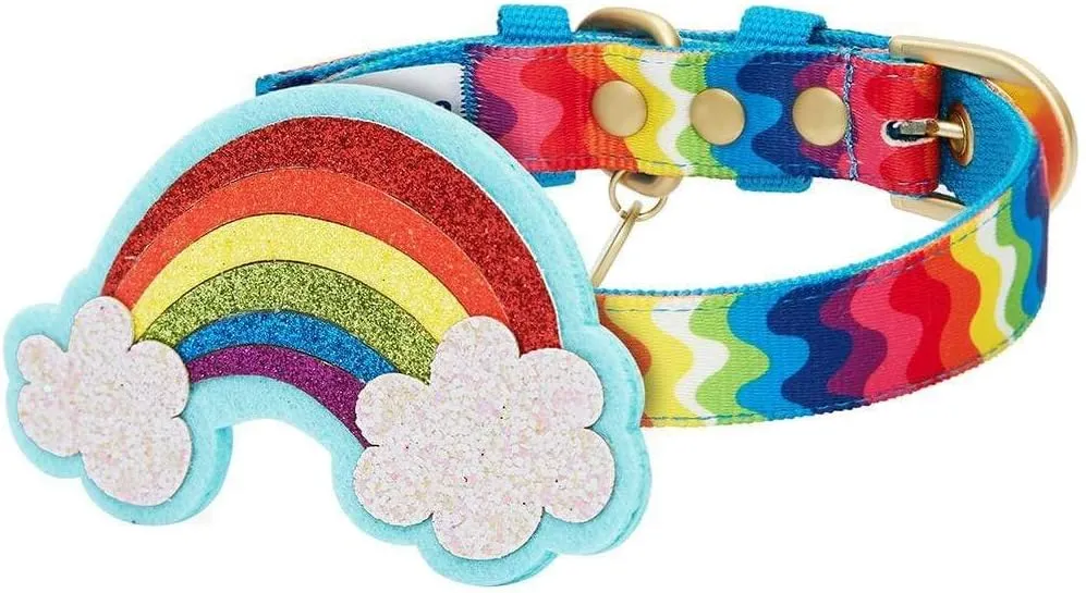 Blueberry Pet Rainbow Ripple Dream Adjustable Dog Collar with Blingy Dcor, Neck 13-16.5", for Medium Breed