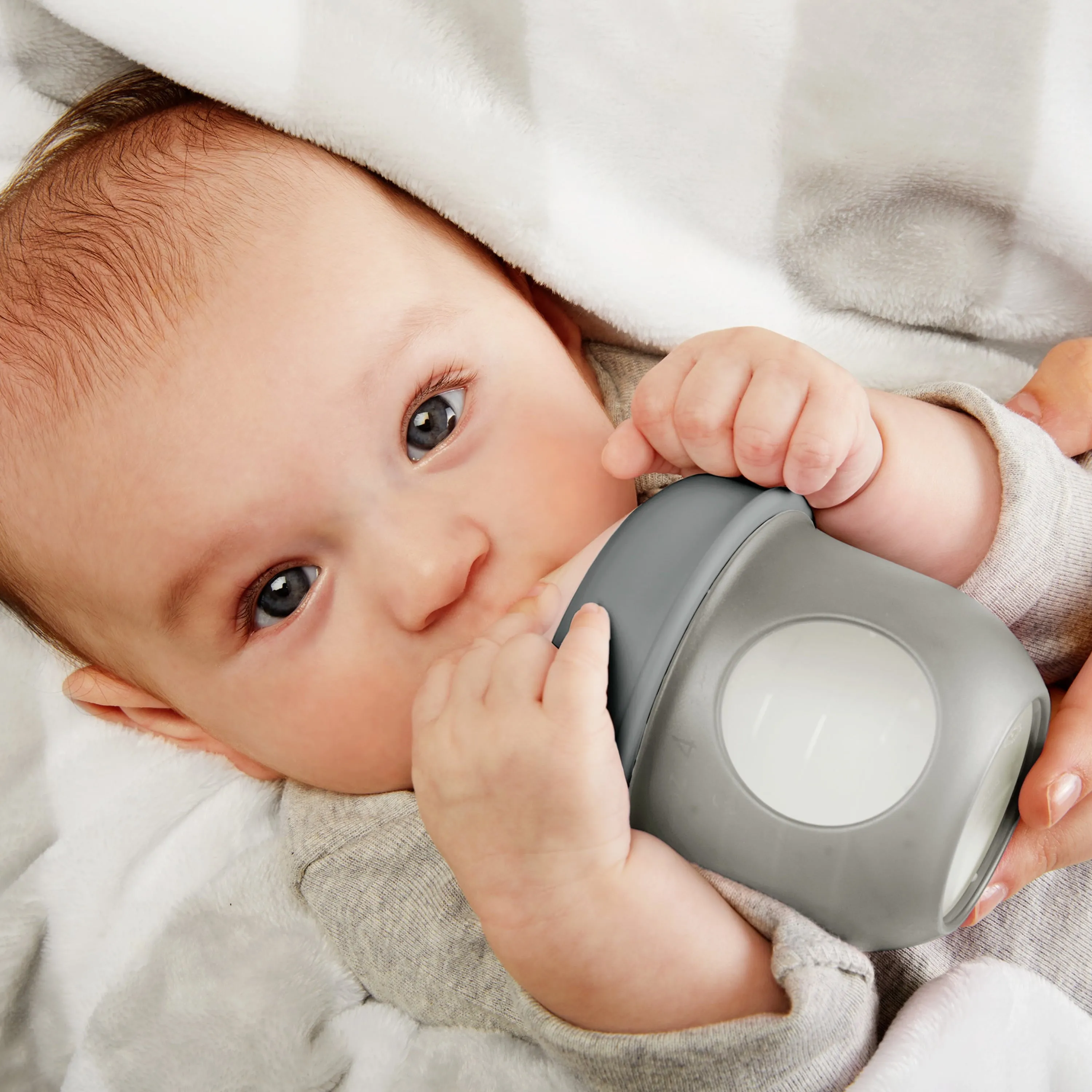 Boon Nursh Reusable Silicone Pouch Baby Bottle, Air-Free Feeding, Gray Multi Pack, 4 Oz, 3 Pk