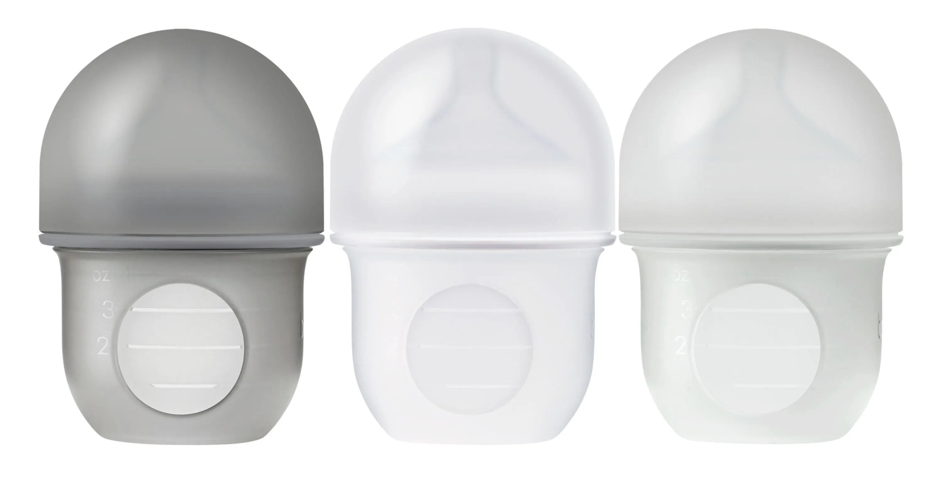 Boon Nursh Reusable Silicone Pouch Baby Bottle, Air-Free Feeding, Gray Multi Pack, 4 Oz, 3 Pk