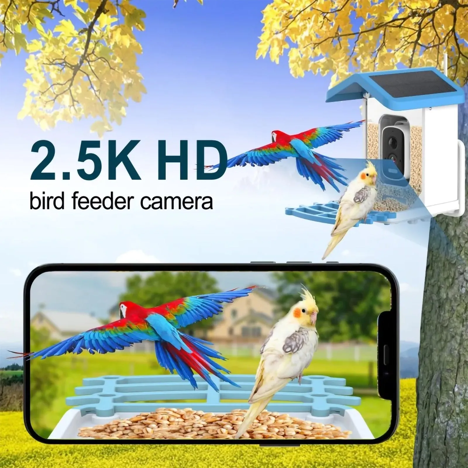 Brookstone Bird Feeder with Wireless Camera AI Species ID Solar Panel Smart Home