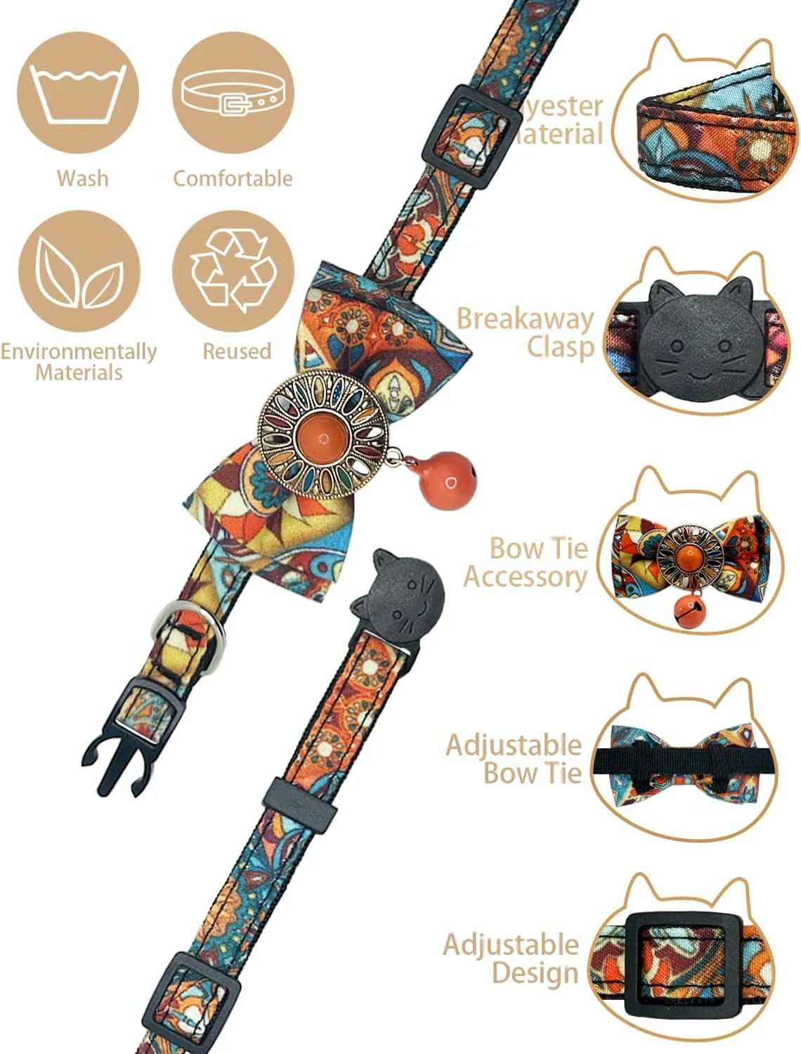 Cat Collar with Bow Tie, Premium Breakaway Cat Collar with Bell - Adjustable Pet Accessory for Small to Medium Cats (7.08-11.02 inches)
