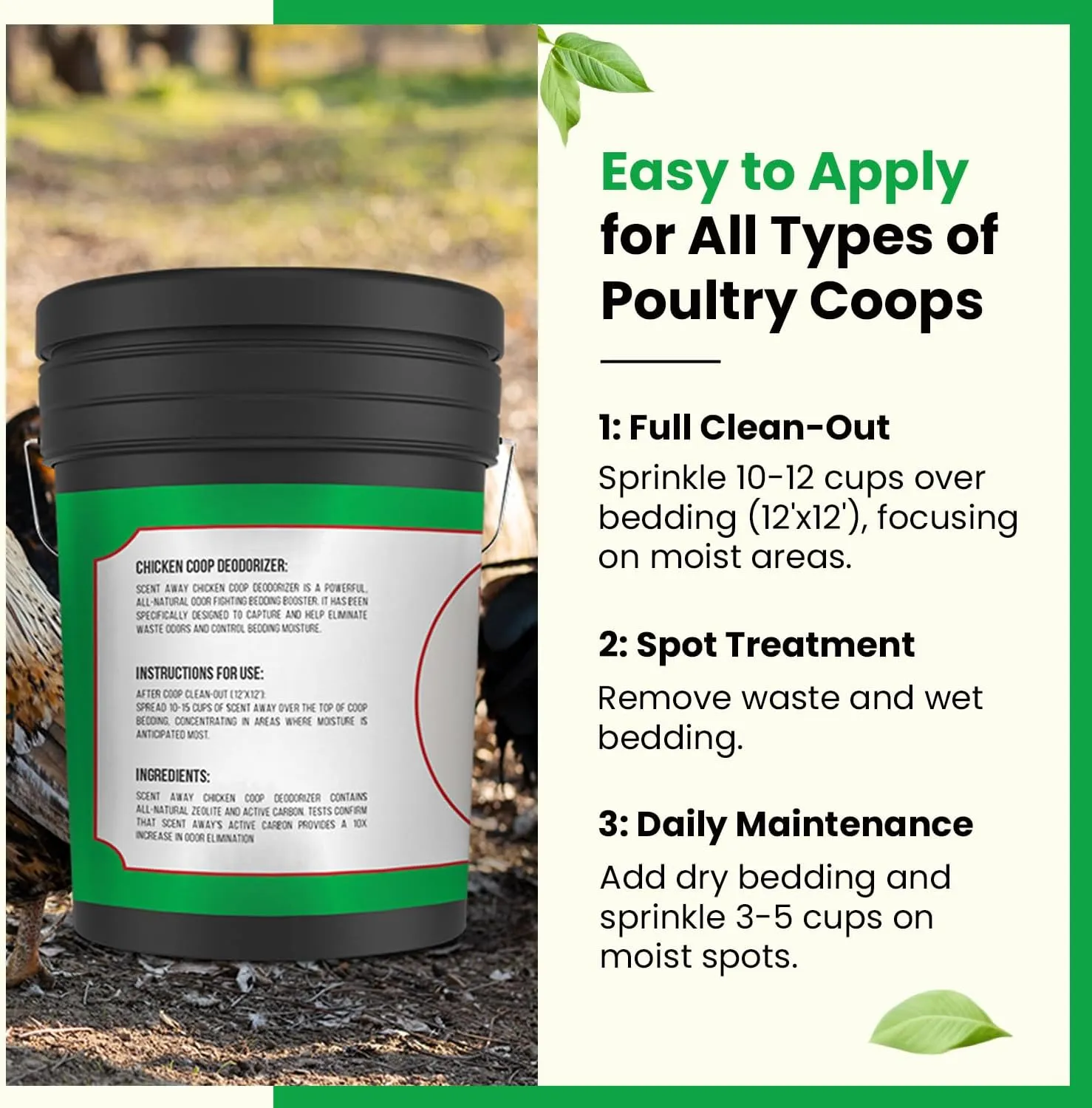 Chicken Coop Deodorizer | Coop Refresher | Fragrance-Free Bedding | Active Carbon and Zeolite Combo Eliminates Odors | 25lbs. (11.34kg)