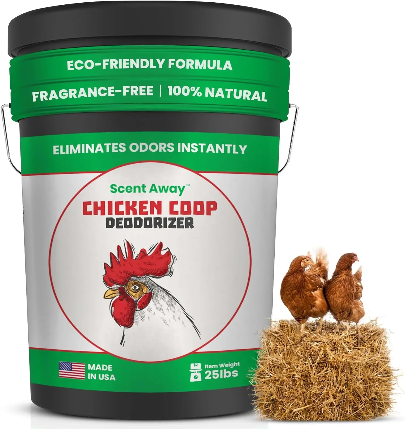 Chicken Coop Deodorizer | Coop Refresher | Fragrance-Free Bedding | Active Carbon and Zeolite Combo Eliminates Odors | 25lbs. (11.34kg)