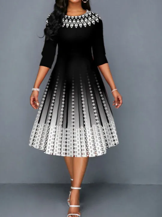 Chicmy- Positioning Print Temperament Mid-sleeve Waist Dress