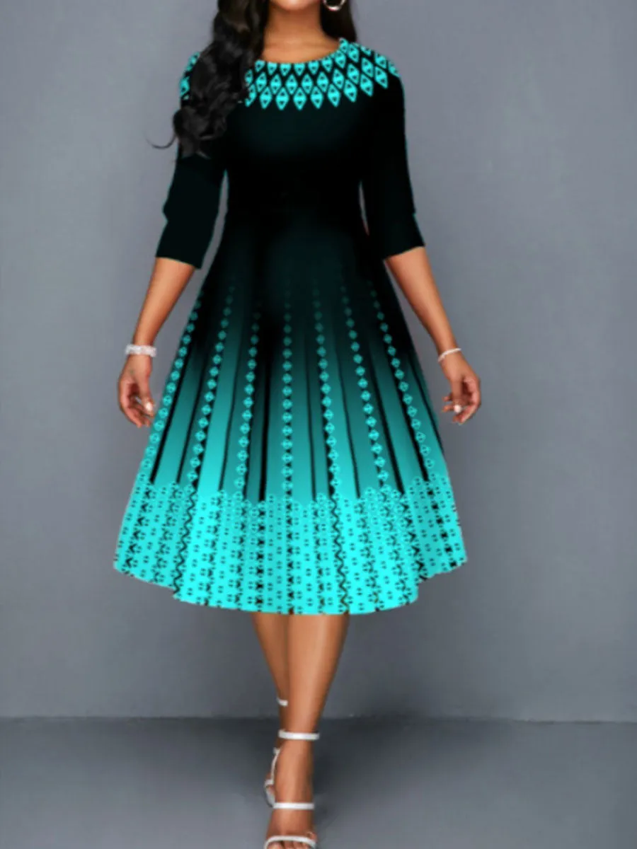Chicmy- Positioning Print Temperament Mid-sleeve Waist Dress