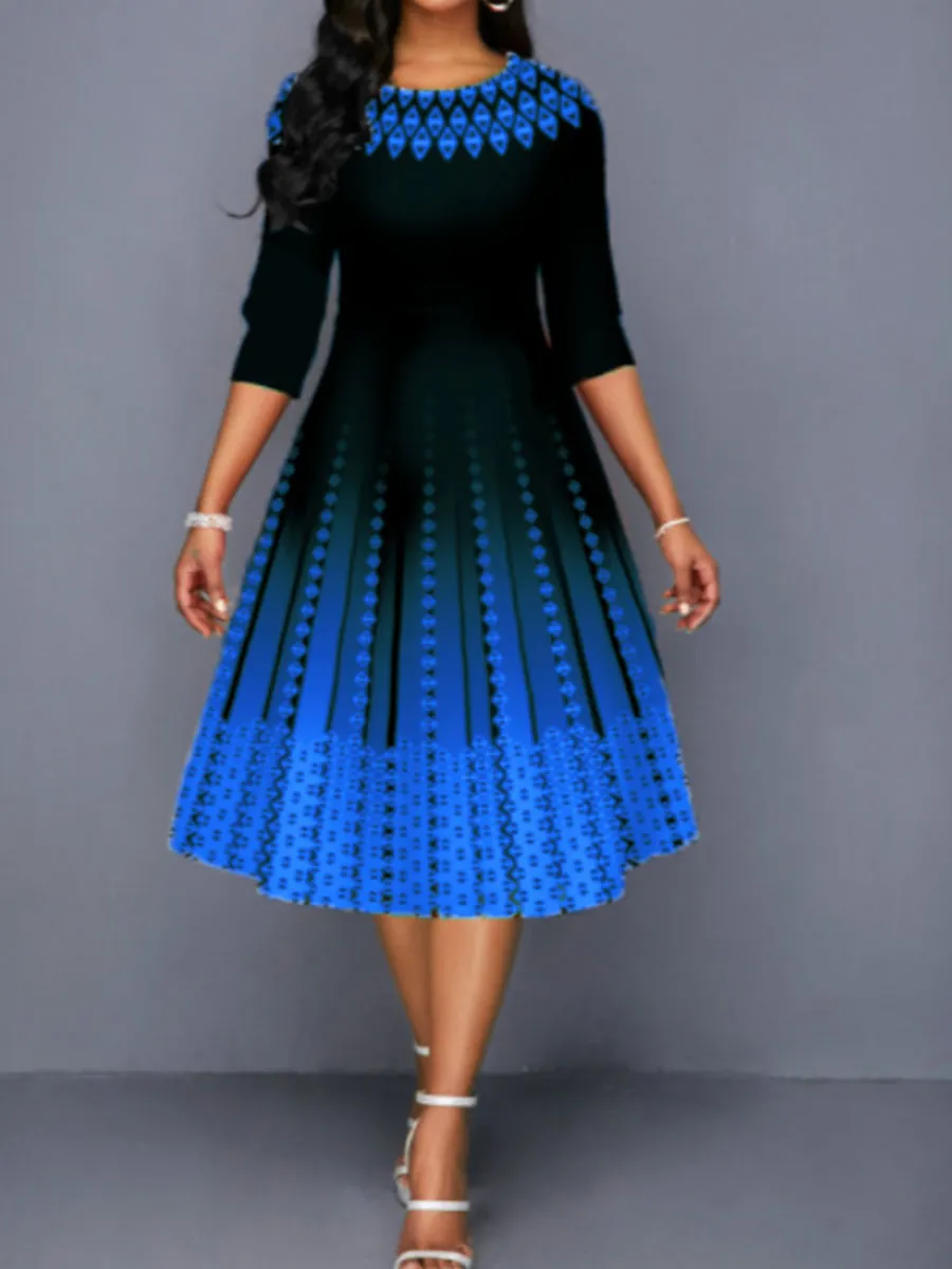 Chicmy- Positioning Print Temperament Mid-sleeve Waist Dress