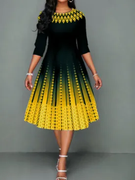 Chicmy- Positioning Print Temperament Mid-sleeve Waist Dress