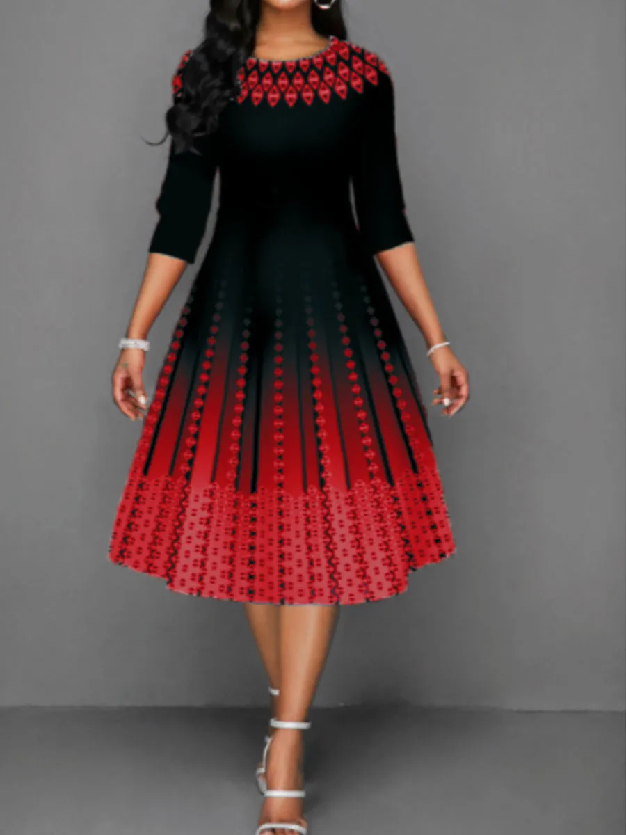 Chicmy- Positioning Print Temperament Mid-sleeve Waist Dress