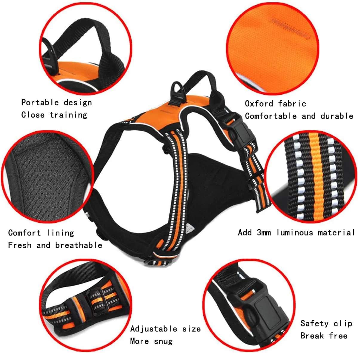 Comfortable Dog Harness and Leash Set No Pull Dog Chest Harness with Leash Adjustable Outdoor Pet Vest 3M Reflective Oxford Material Soft Padded for Small Medium Large Dogs (M, Orange)