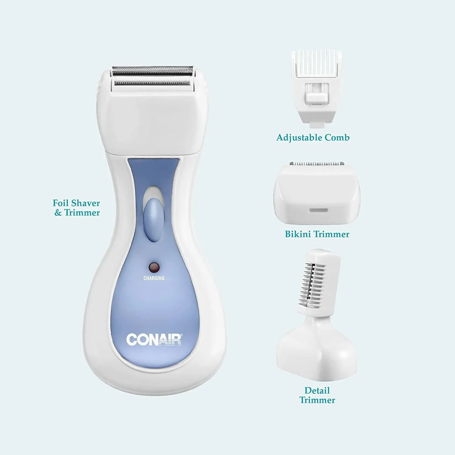 Conair Satiny Smooth All-in-One Ladies' Personal Groomer shaves legs and underarms, trim the bikini area, and even touch up eyebrows - LTGS40RCS