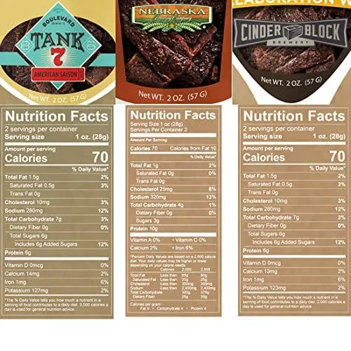 Craft Beef Jerky 3 Pack -Boulevard Tank 7 Infused Beef Jerky, Nebraska Brewing Brown Ale Infused Beef Jerky, Cinder Block Porter Infused Beef Jerky