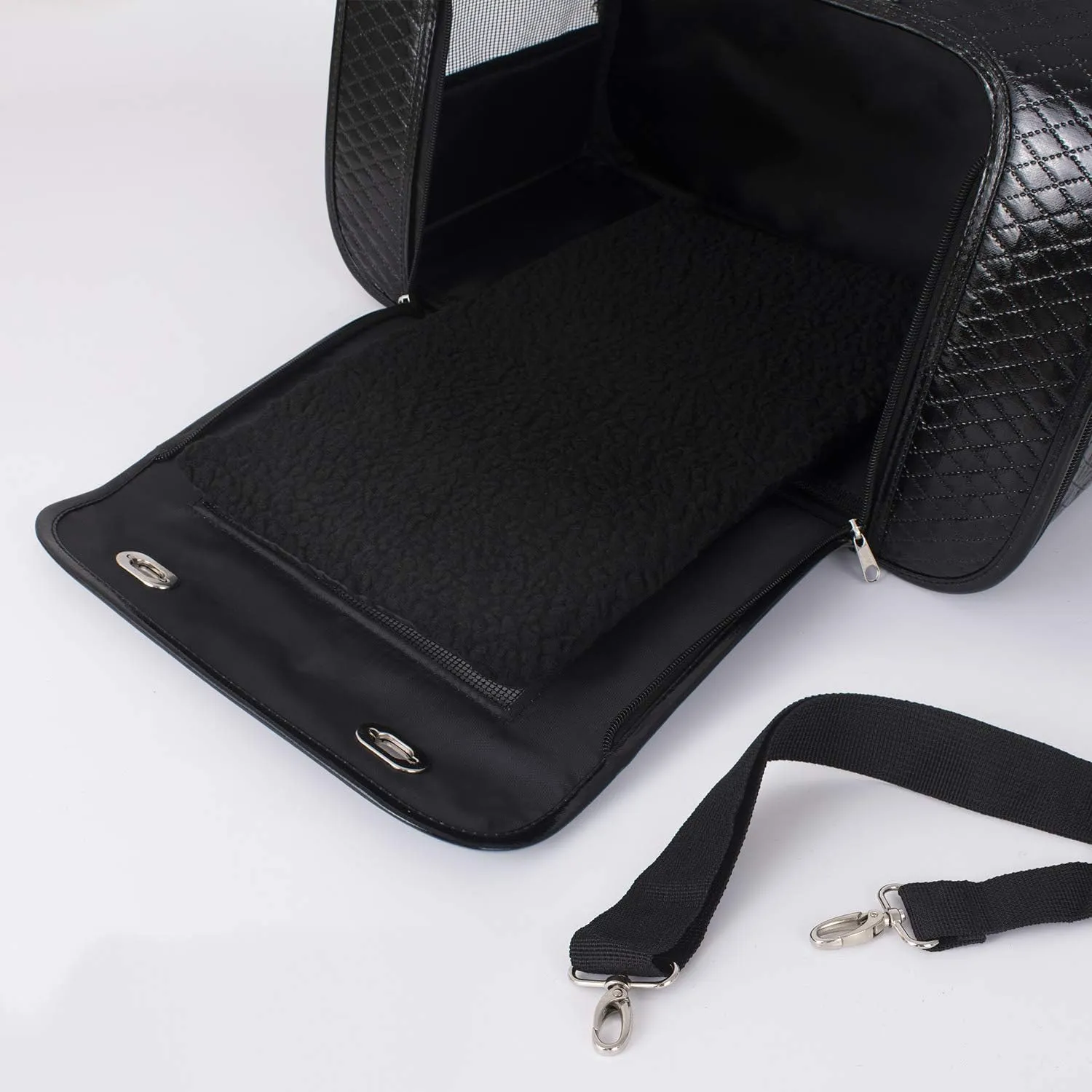 CW-125 Cat Carrier PU Leather Pet Carrier Designed for Cats, Small Dogs, Kittens, Puppies Pet Travel Carrying Handbag for Outdoor Travel Walking Hiking, Black