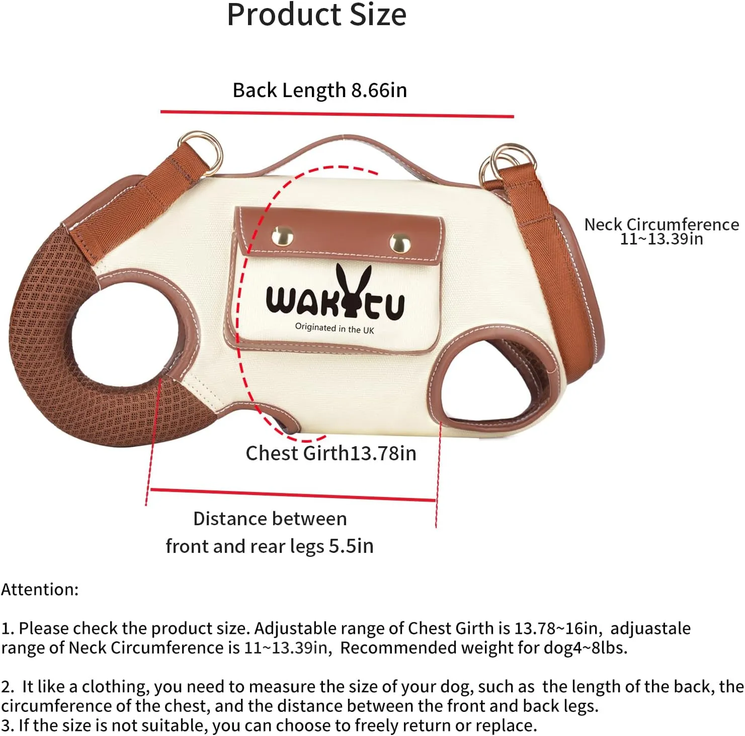 Dog Lift Harness Dog Carrier VES Harness Adjustable Leash with Small Puppy Treat Bag,Fits Most Cars,S4-8 LBS