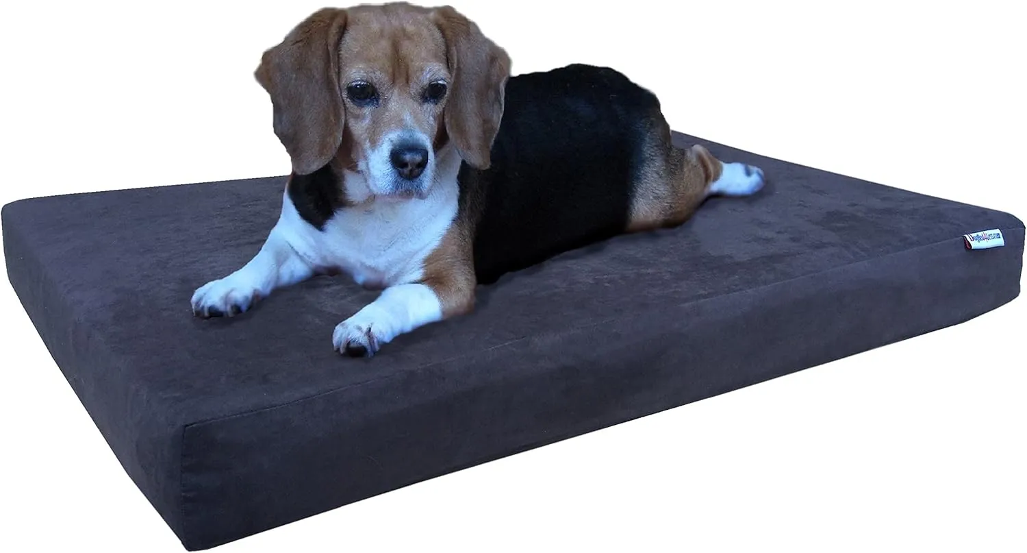 Dogbed4less Orthopedic Gel Memory Foam Pet Dog Bed, Waterproof Liner with Microsuede Cover and Extra External Case (Microsuede in Espresso, 37X27X4 Inches Medium Large)