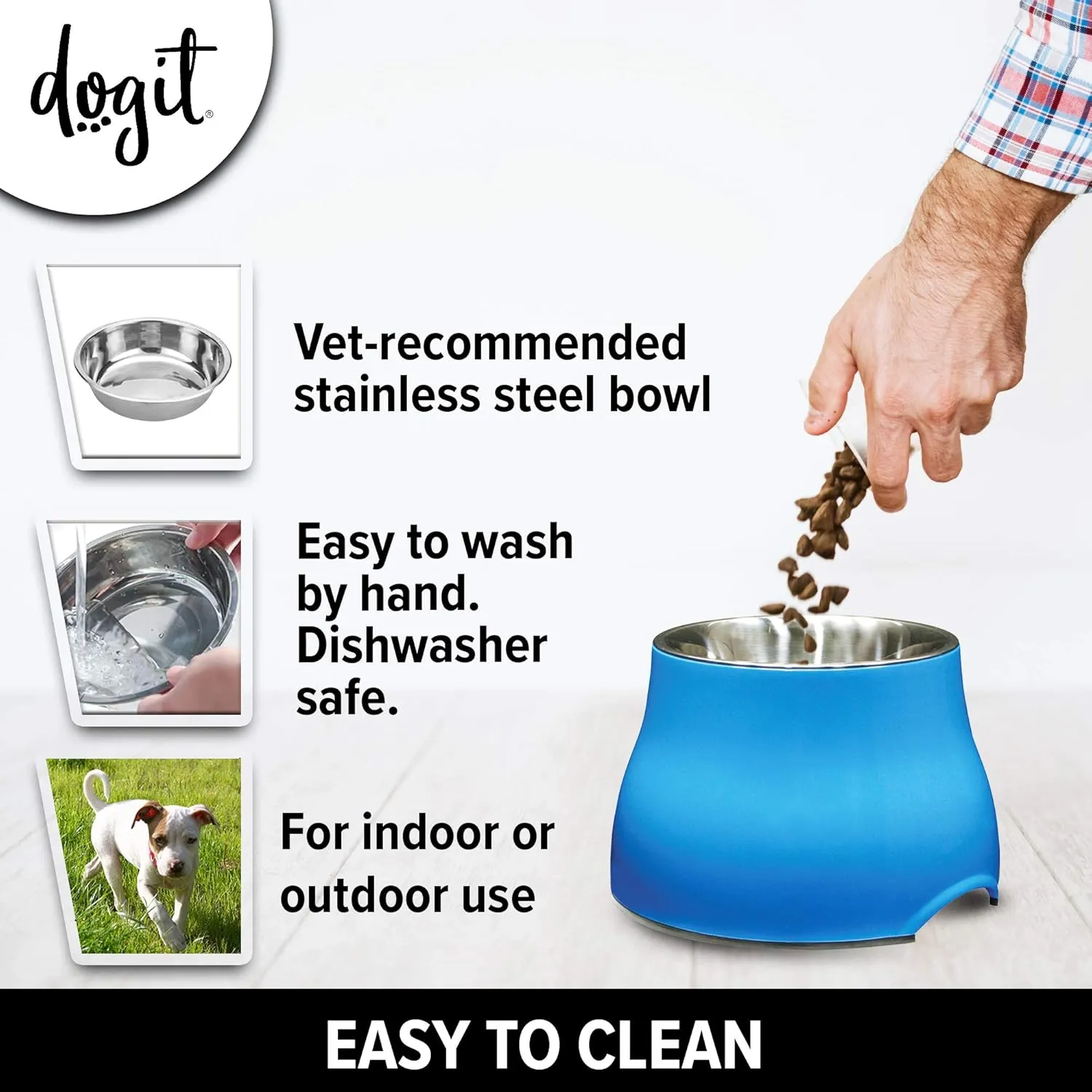 Dogit Elevated Dog Bowl, Stainless Steel Dog Food and Water Bowl for Large Dogs, Blue, 73751