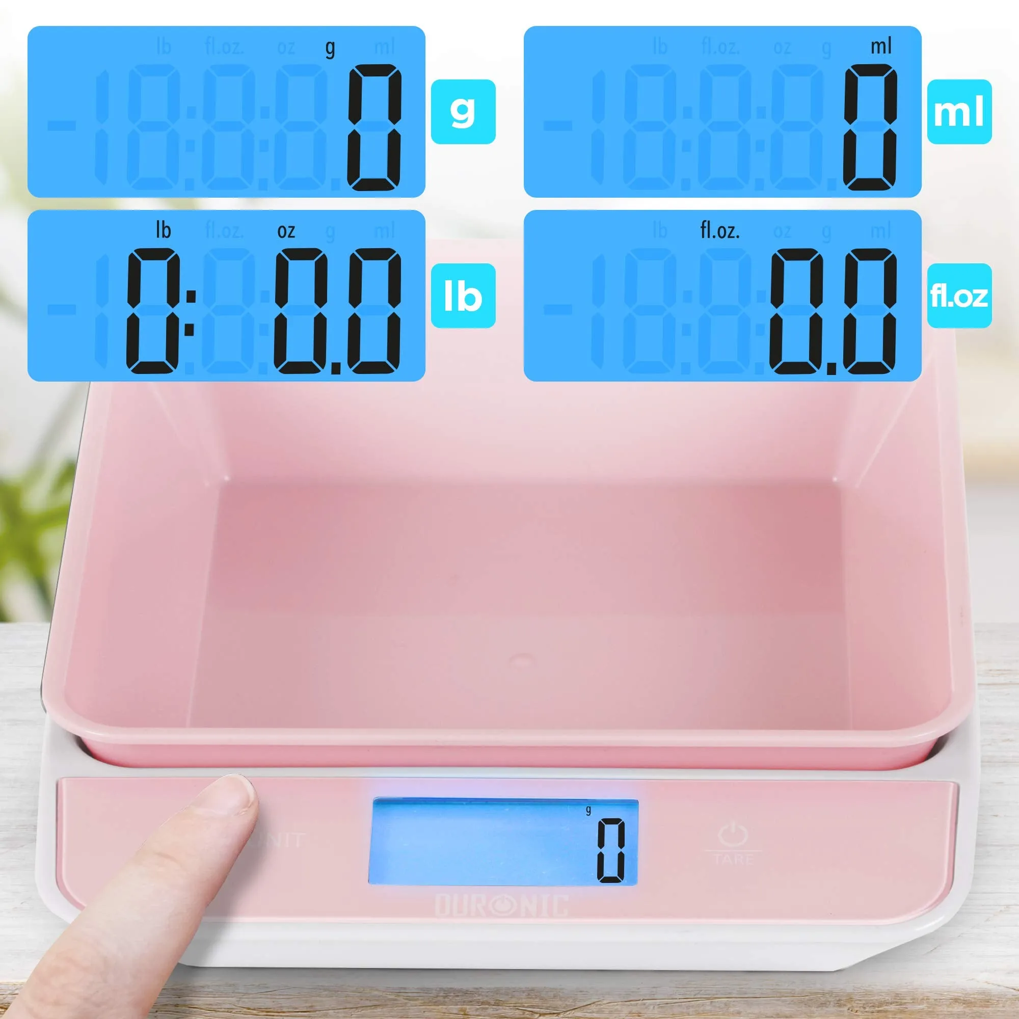 Duronic Digital Kitchen Scales KS100 PK Electronic Kitchen Scale with Bowl Measuring Weighing Scale Pink Baking Scale for Cooking Baking Mail Pet Food Measurement Baker Weight Scale, Tare LCD Display