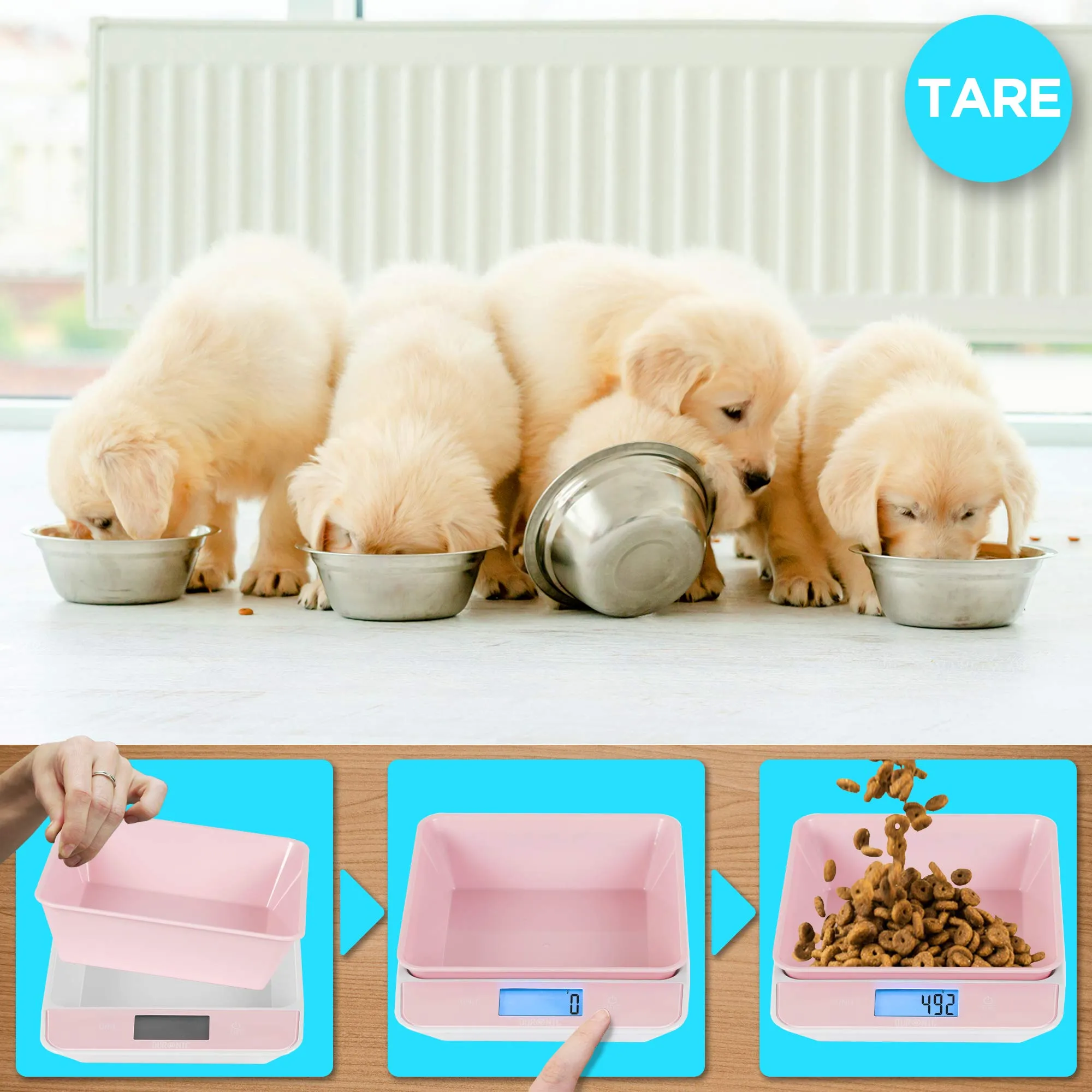 Duronic Digital Kitchen Scales KS100 PK Electronic Kitchen Scale with Bowl Measuring Weighing Scale Pink Baking Scale for Cooking Baking Mail Pet Food Measurement Baker Weight Scale, Tare LCD Display