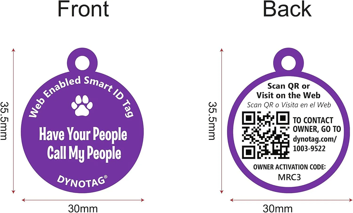 Dynotag Web Enabled Super Pet ID Smart Tag. Deluxe Coated Steel, with DynoIQ & Lifetime Recovery Service. Fun Series (Purple: Have Your People Call My People)