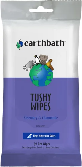 earthbath, Rosemary & Chamomile Tushy Wipes - Dog Wipes for Paws and Butt, Pet Wipes for Dogs & Cats, Made in USA, Cruelty-Free Dog Cleaning Wipes, Helps Neutralize Odors - 30 Count (1 Pack)