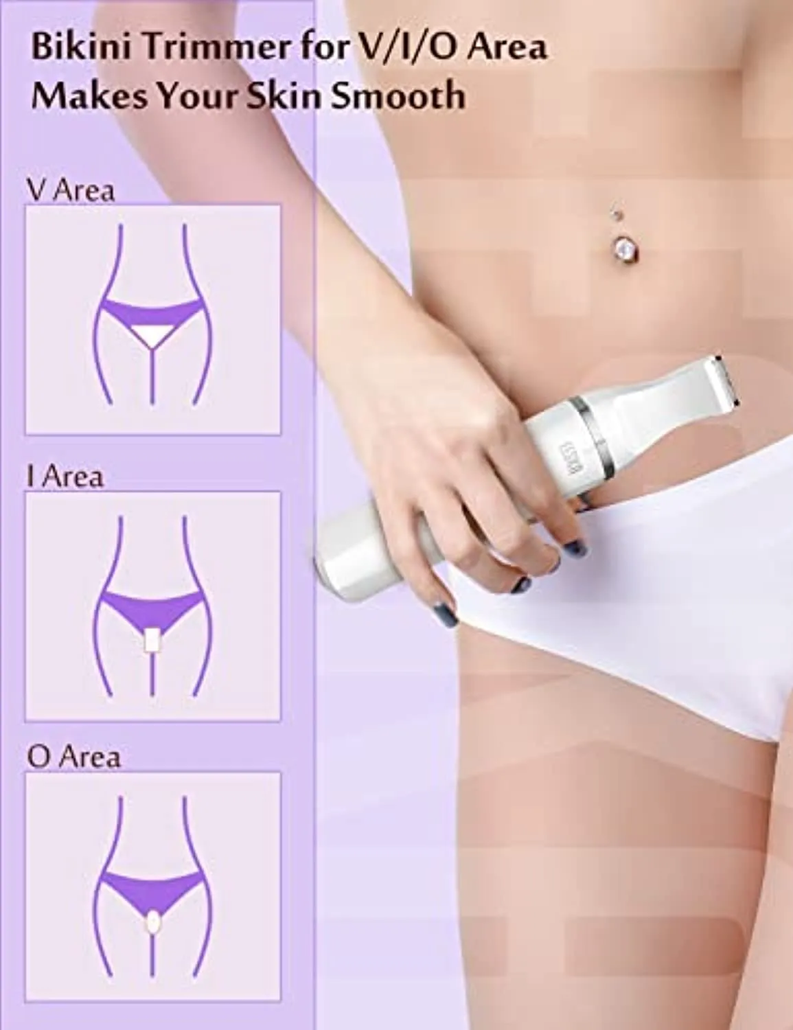 EESKA Bikini Trimmer for Women, 2-in-1 Rechargeable Womens Electric Shaver Pubic Hair Trimmer for Legs Arm and Bikini Hair, Painless Hair Removal Groomer Kit, IPX7 Waterproof Wet and Dry Use, White