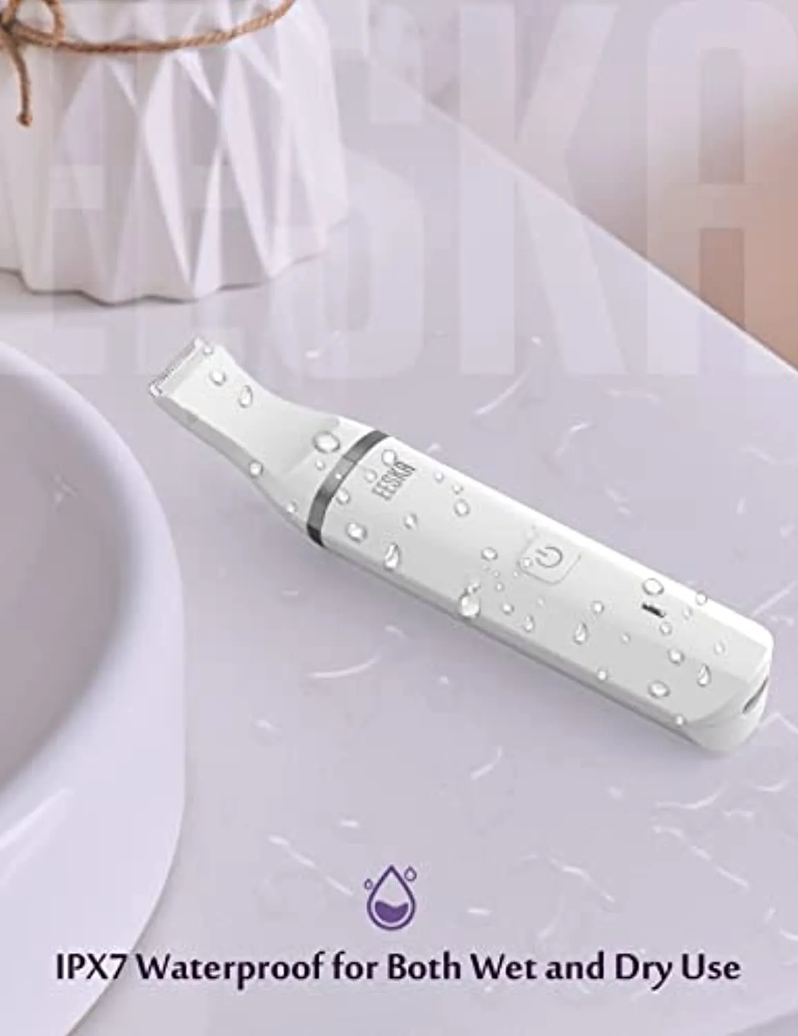 EESKA Bikini Trimmer for Women, 2-in-1 Rechargeable Womens Electric Shaver Pubic Hair Trimmer for Legs Arm and Bikini Hair, Painless Hair Removal Groomer Kit, IPX7 Waterproof Wet and Dry Use, White