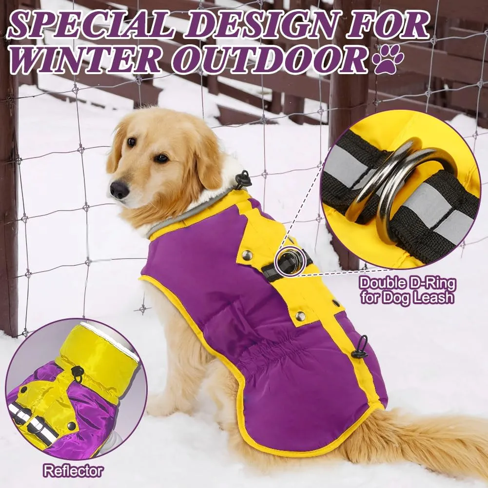 EMUST Winter Jacket for Dogs, Adjustable Buckle Warm Coat, Windproof Reflective Turtleneck Cold Weather Snow Clothes Vest With Drawstring, Rosepink L, Purple L