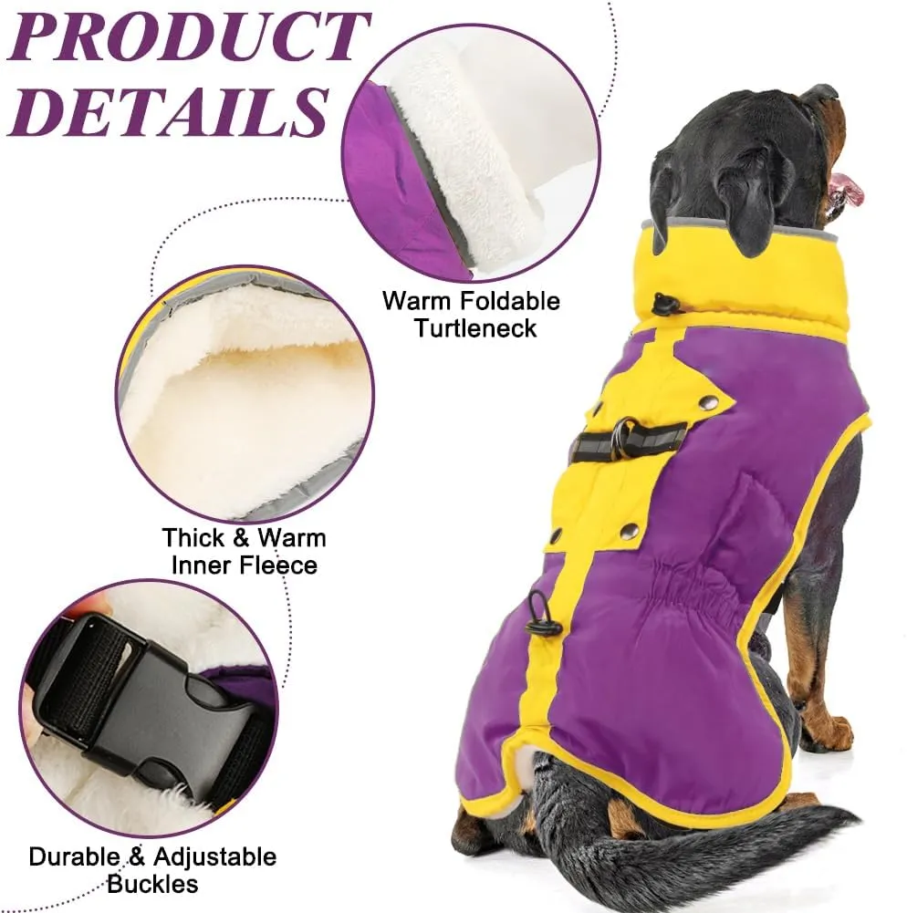 EMUST Winter Jacket for Dogs, Adjustable Buckle Warm Coat, Windproof Reflective Turtleneck Cold Weather Snow Clothes Vest With Drawstring, Rosepink L, Purple L