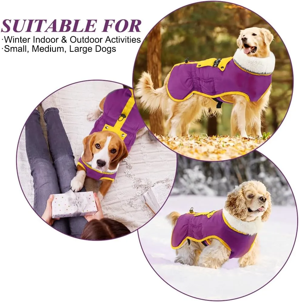 EMUST Winter Jacket for Dogs, Adjustable Buckle Warm Coat, Windproof Reflective Turtleneck Cold Weather Snow Clothes Vest With Drawstring, Rosepink L, Purple L