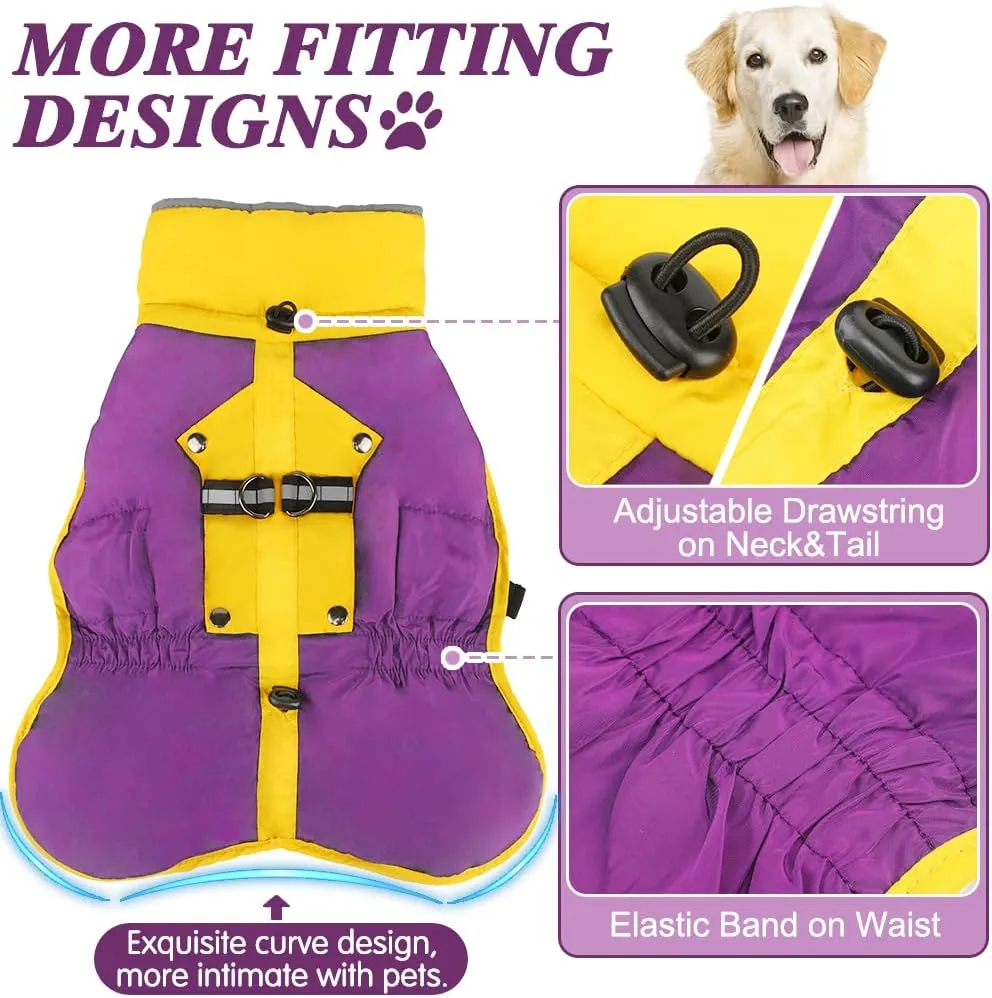 EMUST Winter Jacket for Dogs, Adjustable Buckle Warm Coat, Windproof Reflective Turtleneck Cold Weather Snow Clothes Vest With Drawstring, Rosepink L, Purple L