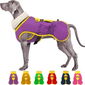 EMUST Winter Jacket for Dogs, Adjustable Buckle Warm Coat, Windproof Reflective Turtleneck Cold Weather Snow Clothes Vest With Drawstring, Rosepink L, Purple L