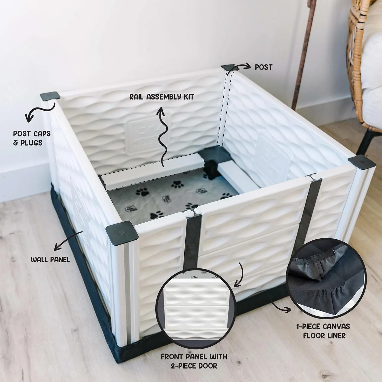 EZwhelp EZclassic 28"x28"x18" Small Padded Dog Whelping Box with Rails, Puppy Whelping Supplies, Black Pad