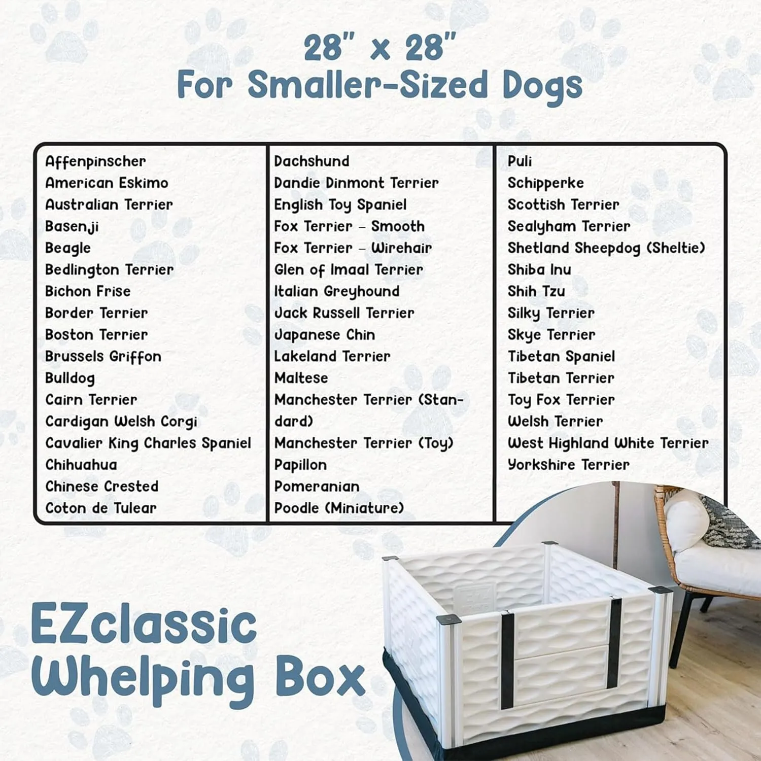 EZwhelp EZclassic 28"x28"x18" Small Padded Dog Whelping Box with Rails, Puppy Whelping Supplies, Black Pad
