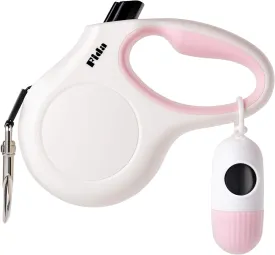 Fida Retractable Dog Leash with Dispenser and Poop Bags, 16 ft Pet Walking Leash for Medium Dog or Cat up to 44 lbs, Anti-Slip Handle, Tangle Free, Reflective Nylon Tape (M, White)